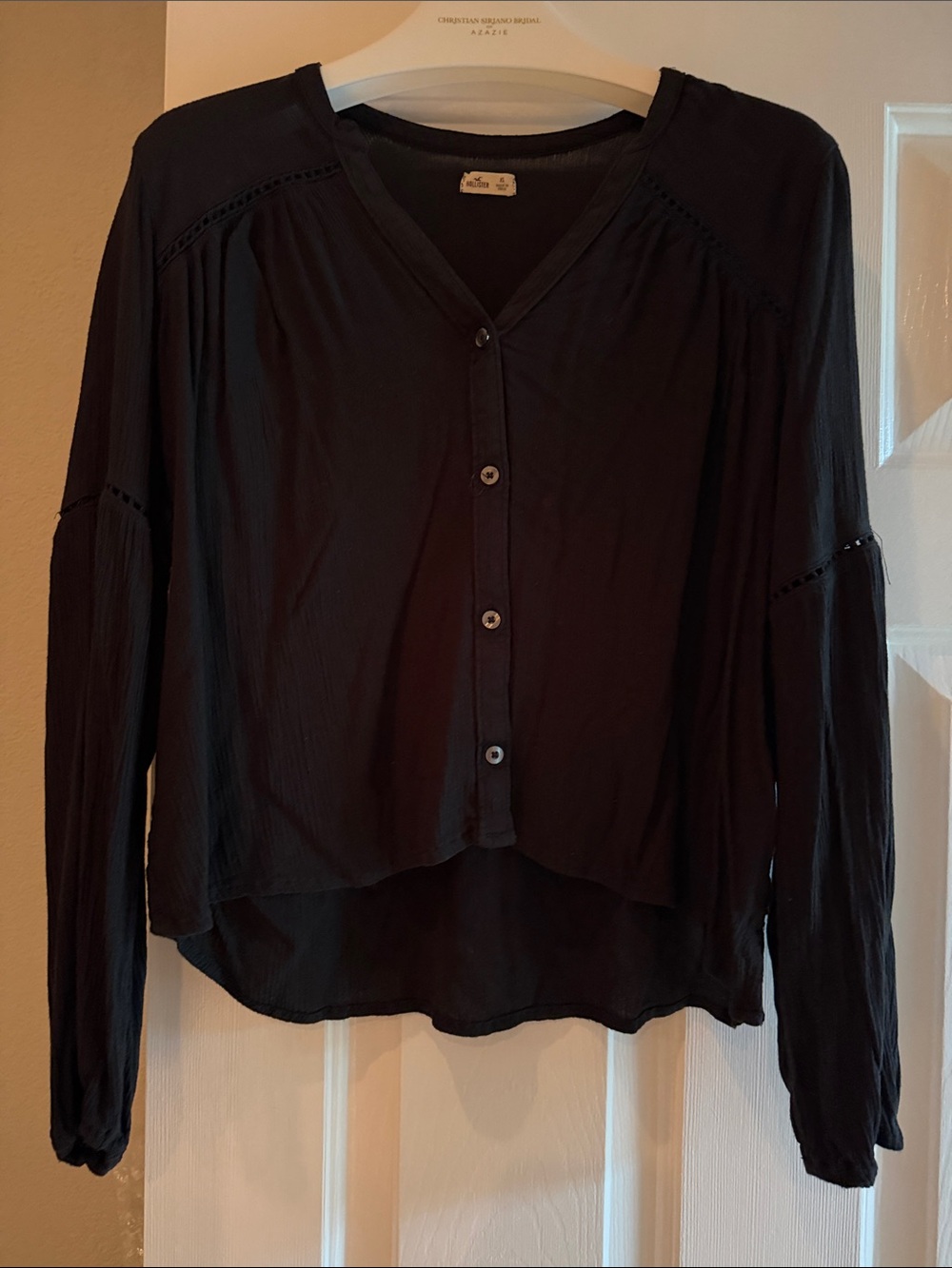 Hollister Black Button-Front V-Neck Blouse